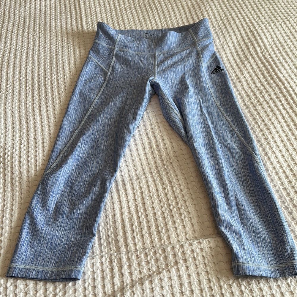 Adidas Blue and White Marble Stripe Crop Leggings Size S